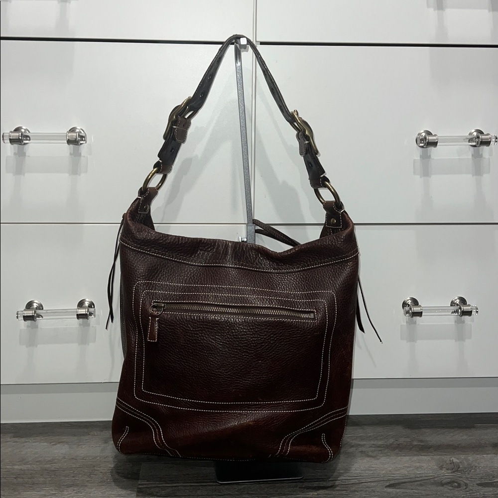 Coach Chelsea Laced Brown Pebbled Leather Duffle Shoulder Bag VINTAGE - Picture 7 of 16